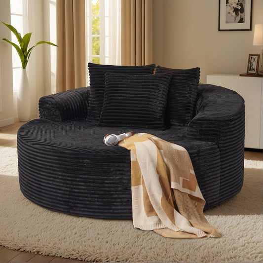 58.26" O-Shape Luxurious Modular Boneless Couch, Oversized Round Plush Corduroy Fabric Sofa, No Assembly Required Furniture Living Room Lounge Chair