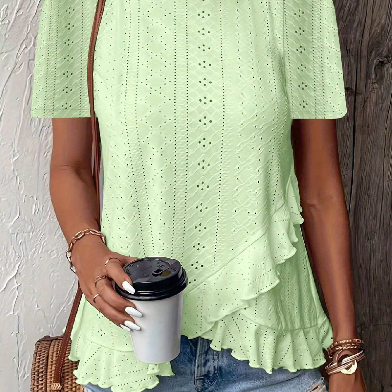 SINHOON Women'S Summer Casual Short Sleeve Solid Color Round Neck T-Shirt With Asymmetrical Hem