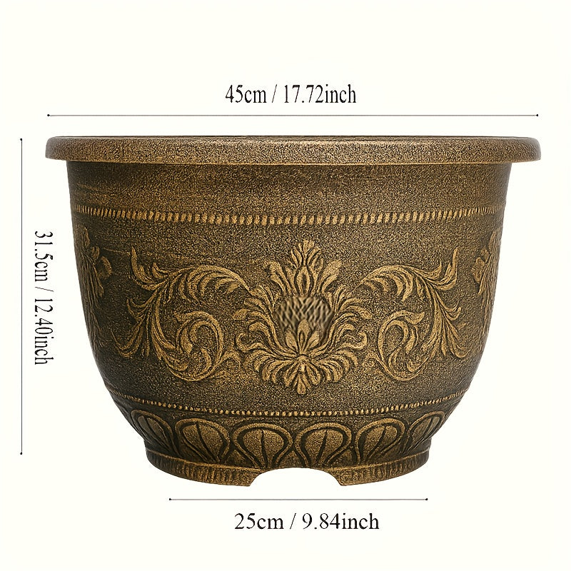 2pcs 17" Heavy-Duty Bronze-Style Resin Planters, Decorative European Design, Bonsai & Succulent Planters, with Drainage Holes, for Harvest & Winter Celebrations, Versatile Gardening Supplies