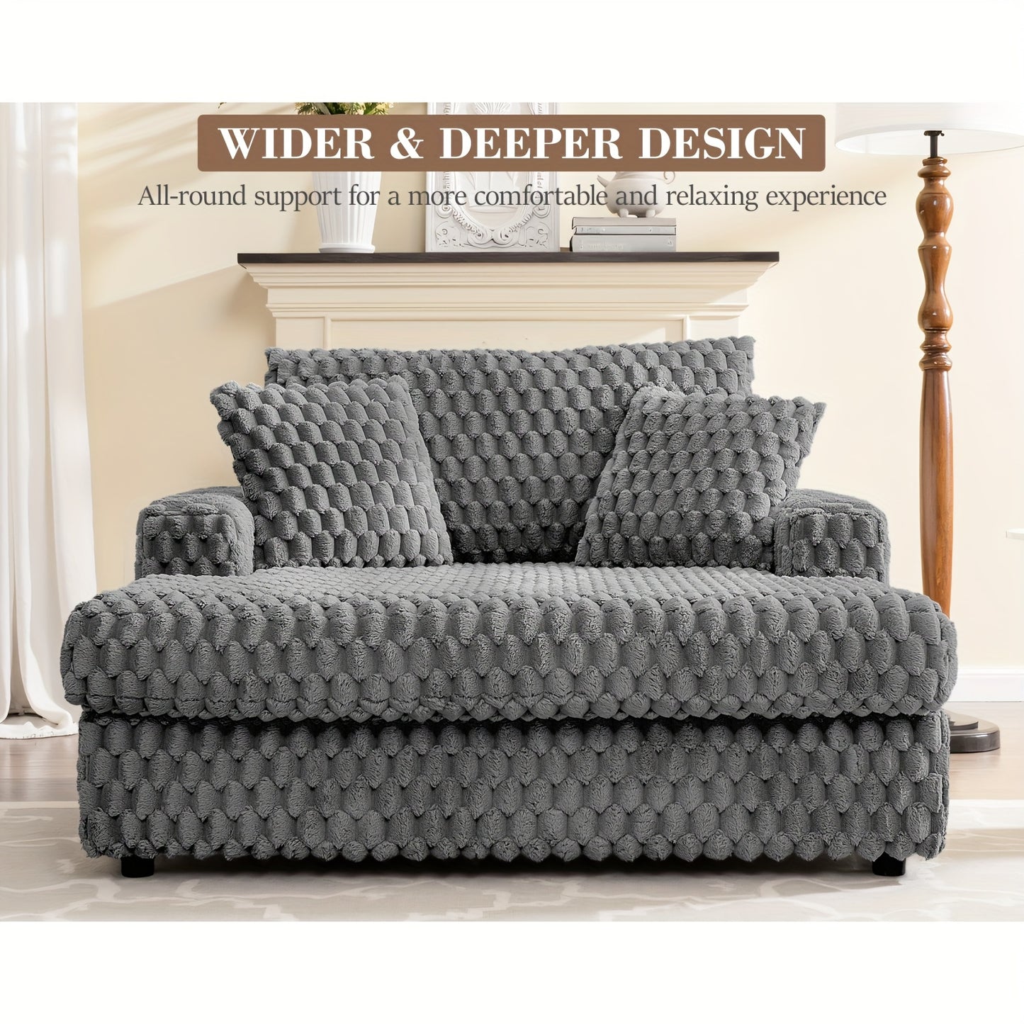 53" Oversized Plush Chaise Lounge Chair - Modern Soft Fabric Sofa Bed with Armrests & Pillows, Space-Saving Sleeper Furniture for Living Room, Bedroom, Apartment, Dorm - Contemporary Style, No Electricity Needed, Dorm Room Fu