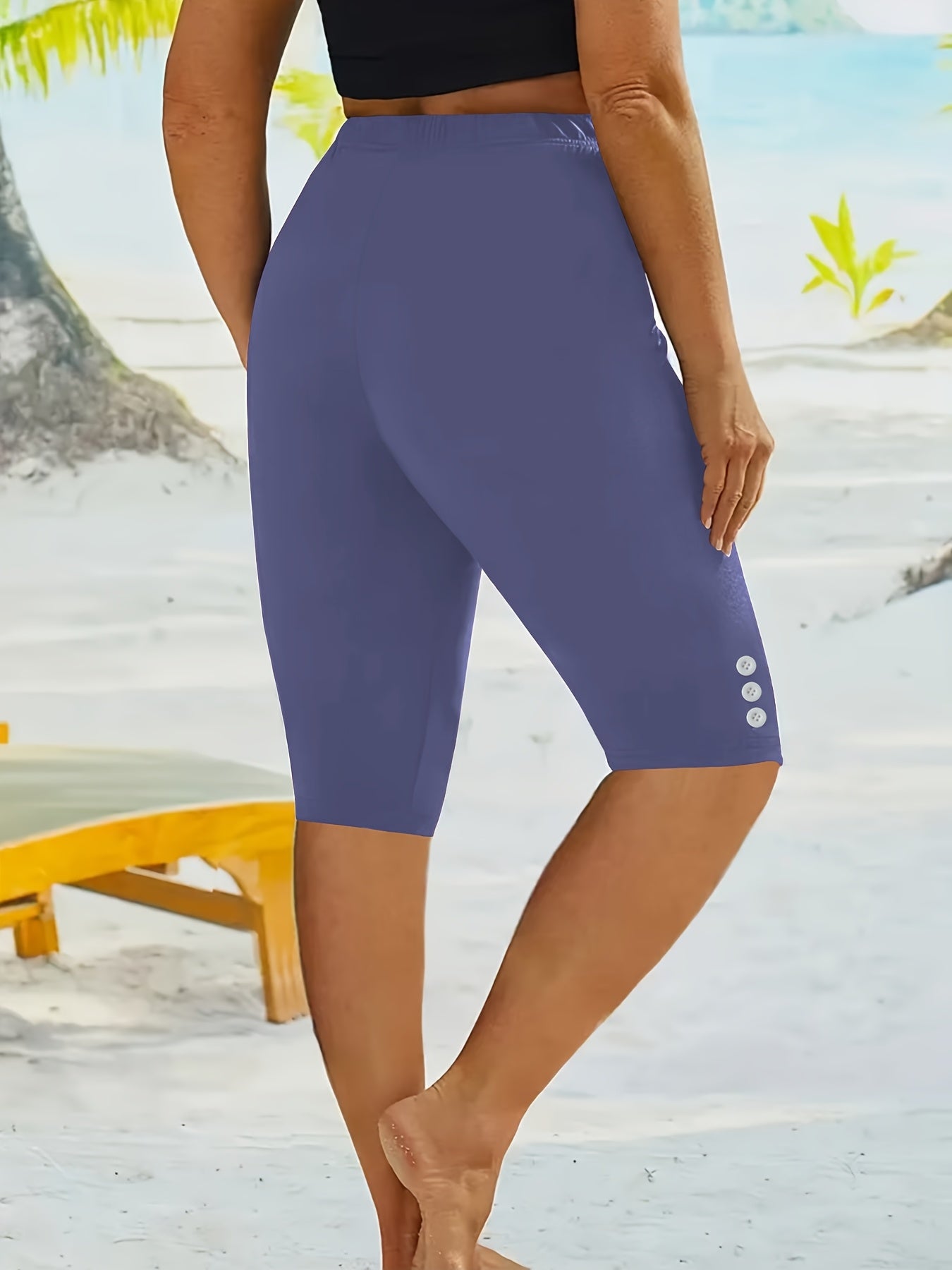6pcs Women's High-Waisted Yoga Leggings - High-Stretch Solid Color Workout Pants with Faux Button Detail, All-Season Machine Washable Fitness & Casual Wear (Red/Teal/Beige/Olive), Yoga Pants