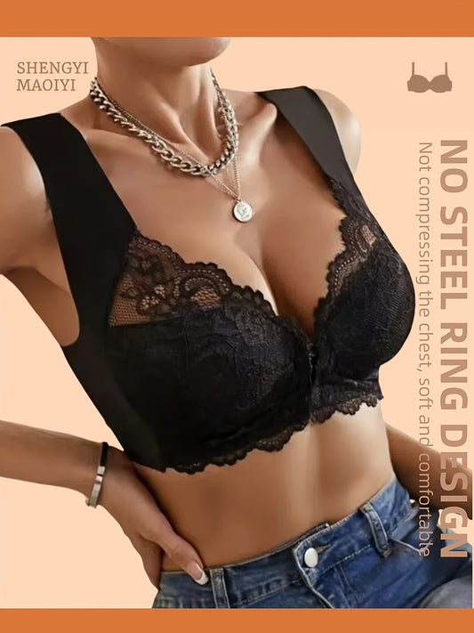 3pcs Women'S Push-Up Bra Set with Front Clasp, Comfortable and Breathable, Back Design, Lace Vest Style with Fixed Cup, Non-Removable Pads, High Support, Wireless Compression Bra, Adult Bra, Sexy Bra, Everyday Bra