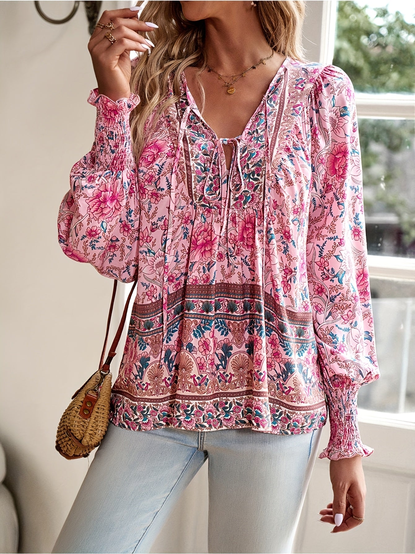 [Bohemian Style Shirt] Lightweight And Breathable Bohemian Style Shirt - Summer Top Long Sleeved Sunscreen T-shirt - Elegant Shirt Suitable for Vacation