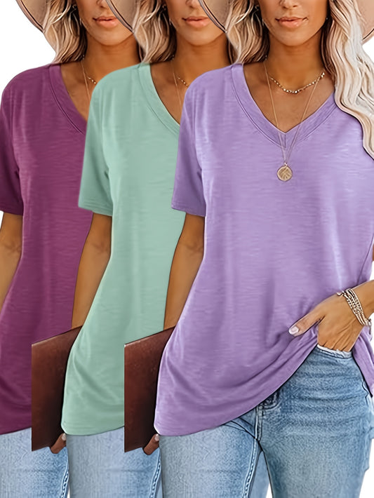 2025 European and American Fashion Casual Loose Print V-Neck T-Shirt Three-Piece Set