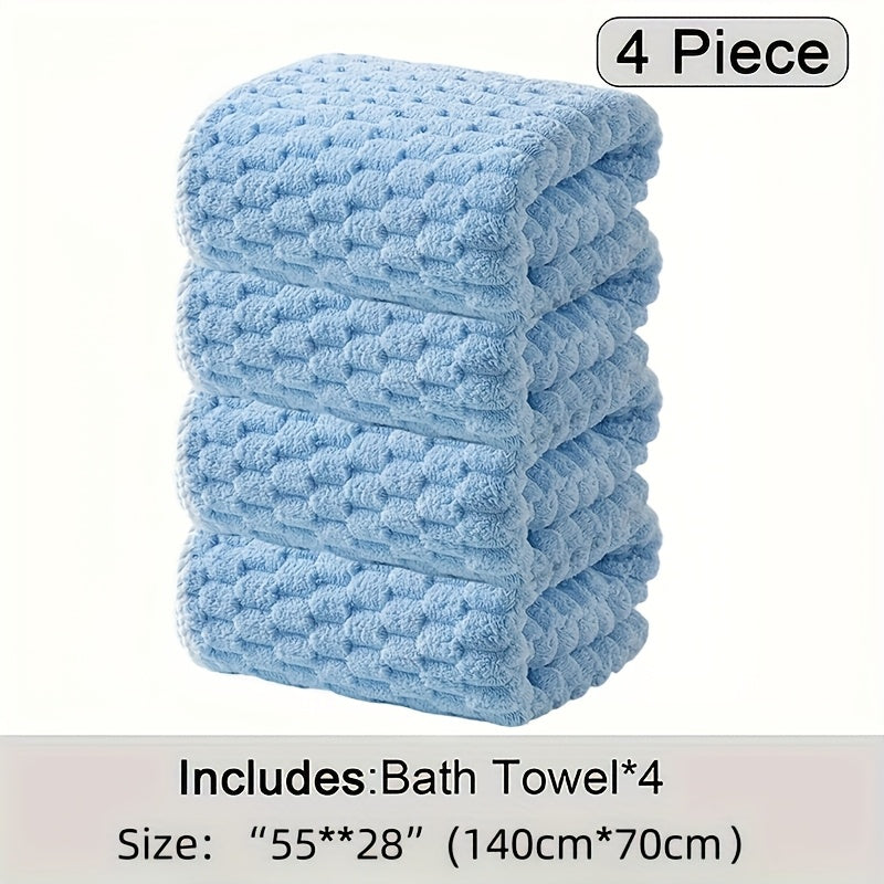 4pcs Waffle Weave Bath Towel Set, Super Absorbent Microfiber Towels, Quick-Dry Textured Towels, Soft Spa & Fitness Towels, Durable for Everyday Use, with Polyester 85%, Nylon 15% - Contemporary Geometric-Pattern Oblong Towel