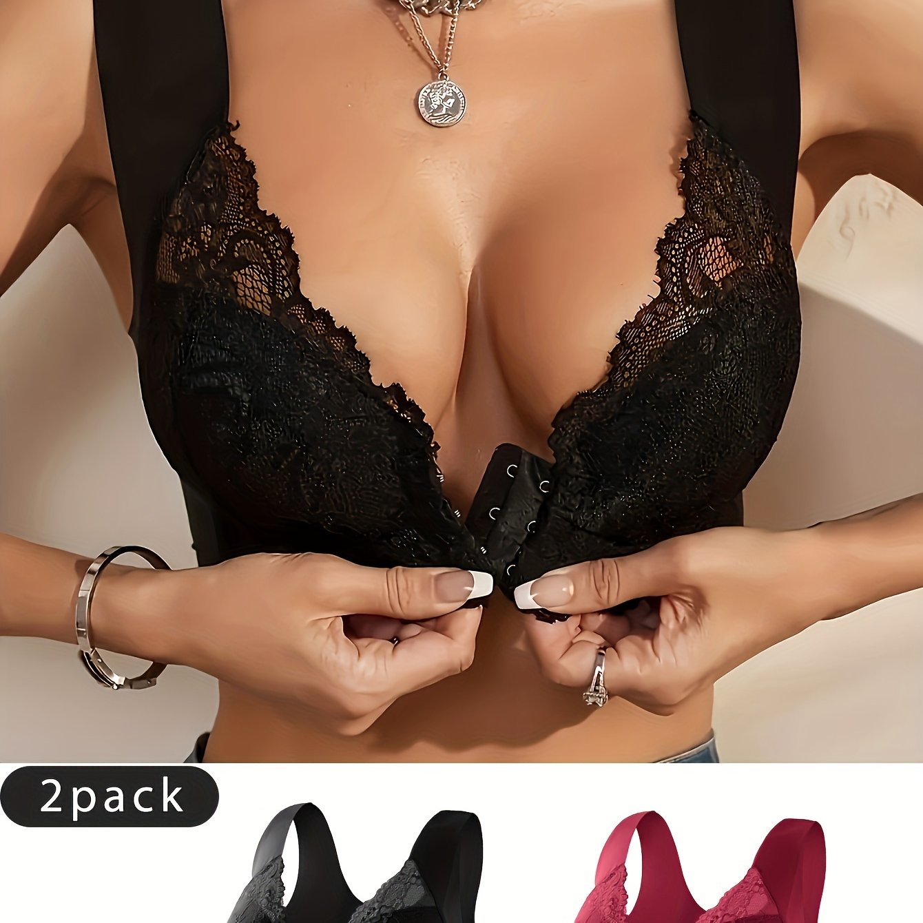 Two-Pack Front-Opening Sexy Lace-Up Women's Underwear Enhanced Version