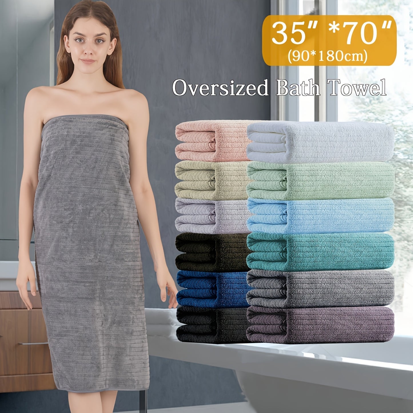 4pcs Shower Towels (Oversized) - Extra-Large Size, Microfiber Material, Soft & Fluffy + Highly Absorbent & Quick-Drying, Suitable for Bathroom/ Hotel/ Spa Use