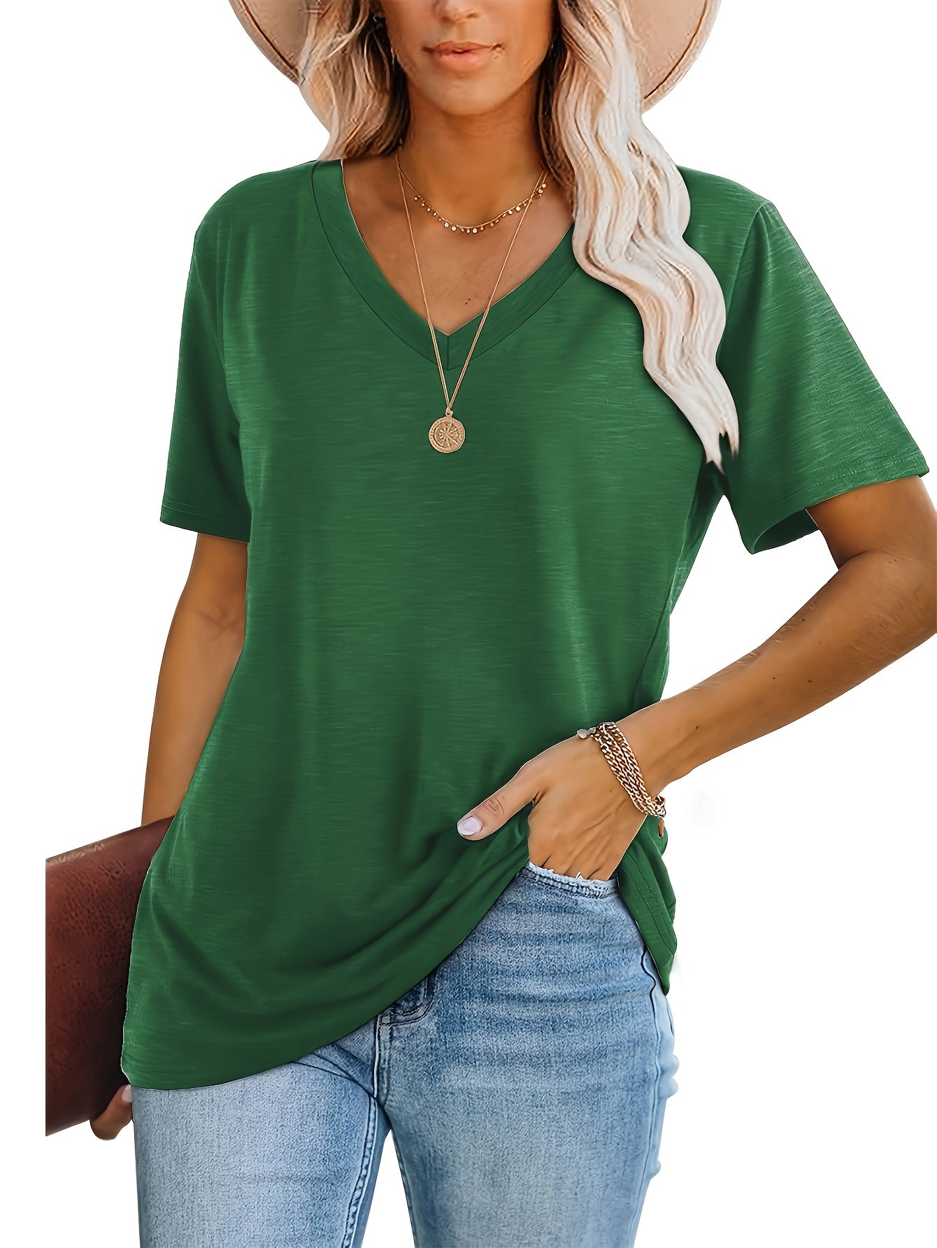 [Fashion T-Shirt] Three-Piece V-Neck Short Sleeve T-Shirt Set | 2025 European and American Fashion Casual Loose Women's