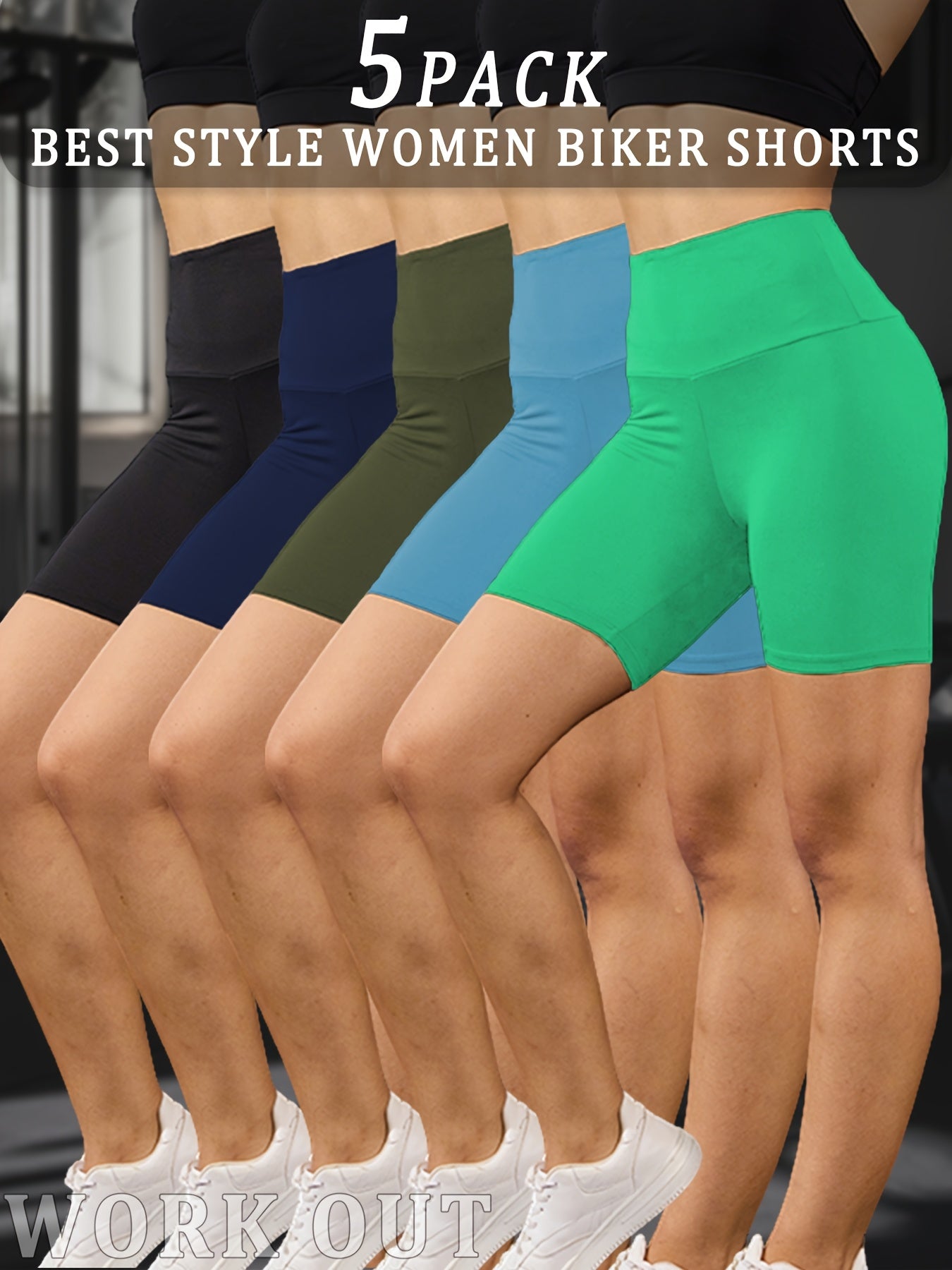 5-Pack Women's High Waisted Tummy Control Athletic Shorts - Super Soft Non-See-Through Workout Leggings with Full-Length Side Panels, 6" Inseam, Solid Black & Colors Available | Gym, Running, Yoga, | Machine Washable & Dry Cl