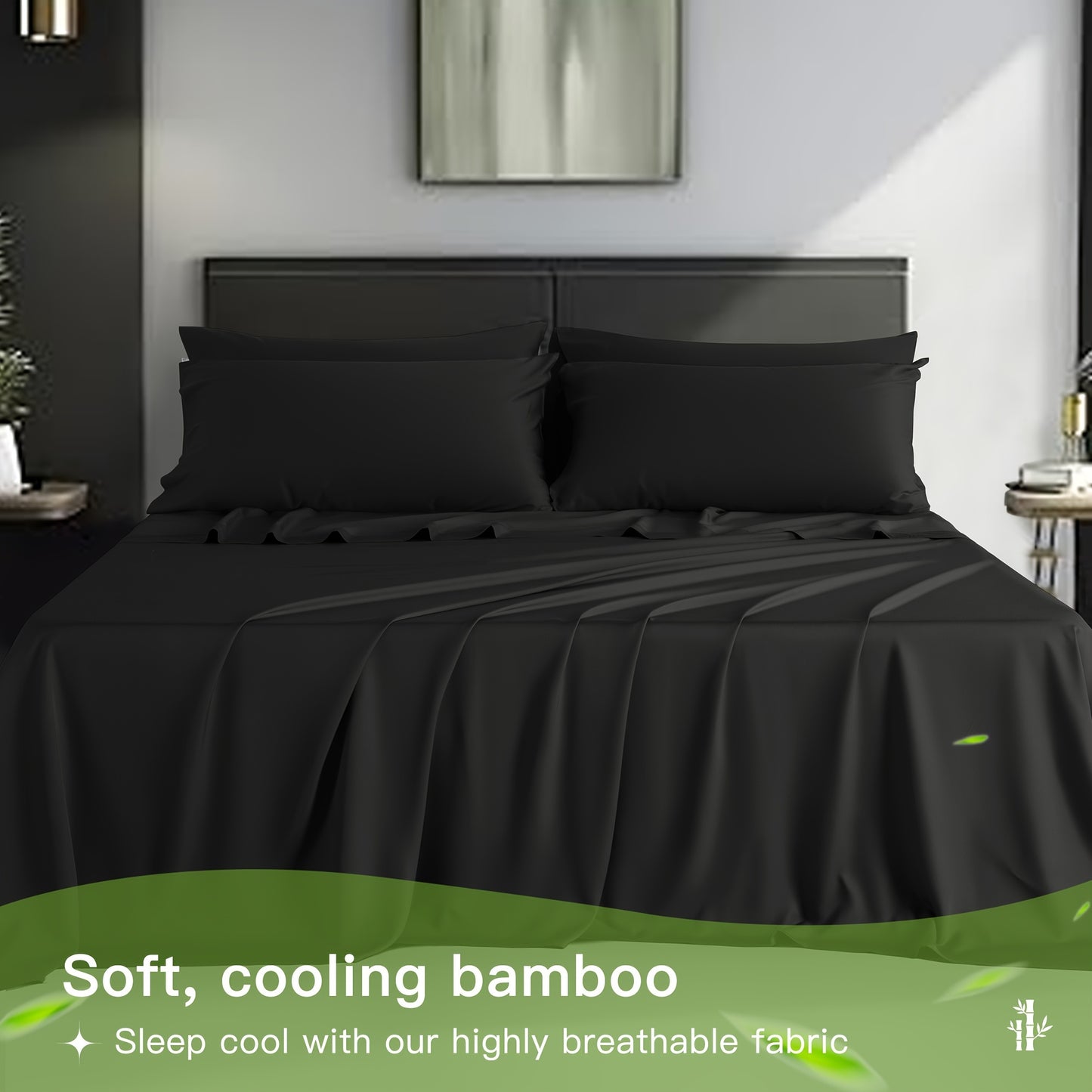 LBRO2M 4/6pcs Bamboo Bed Sheets Set, Luxury Silky Breathable Sheet Set, Ultra Soft Sheet for Hot Sleepers, 16" Deep Pocket, California King/King/Queen/Full