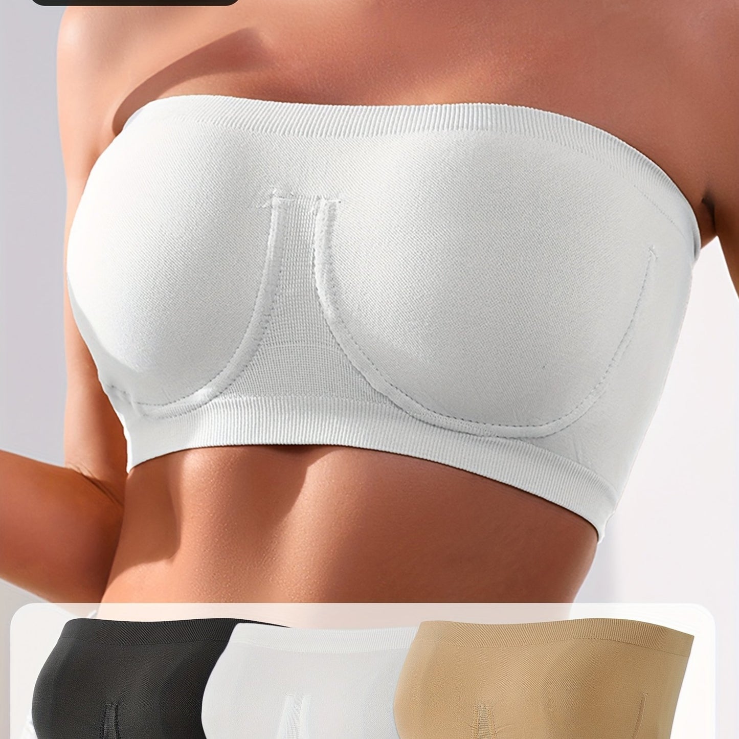3pcs EssElegance Plus Size Strapless SeamlessBandeau Tube Bra -Wire-Free Non-Slip Design, High-Stretch & Breathable For Backless DressesDaily Comfort