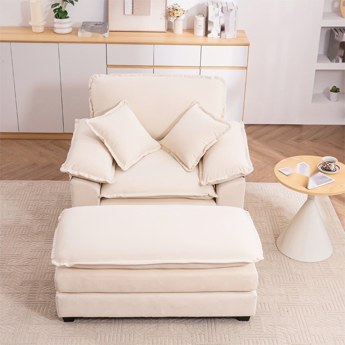 46.9 Inch Velvet Single Sofa with 2 Folding Pillows And An Ottoman, Comfort Sofa - Living Room Apartment Deep Seating Sofa, Upholstered Recliners