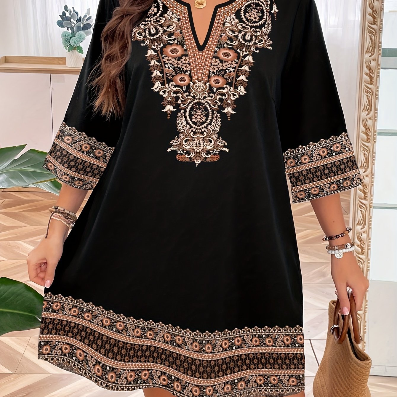 [All Seasons Machine Washable Dress] Print Dress for Women - Polyester, Machine Washable, All Seasons