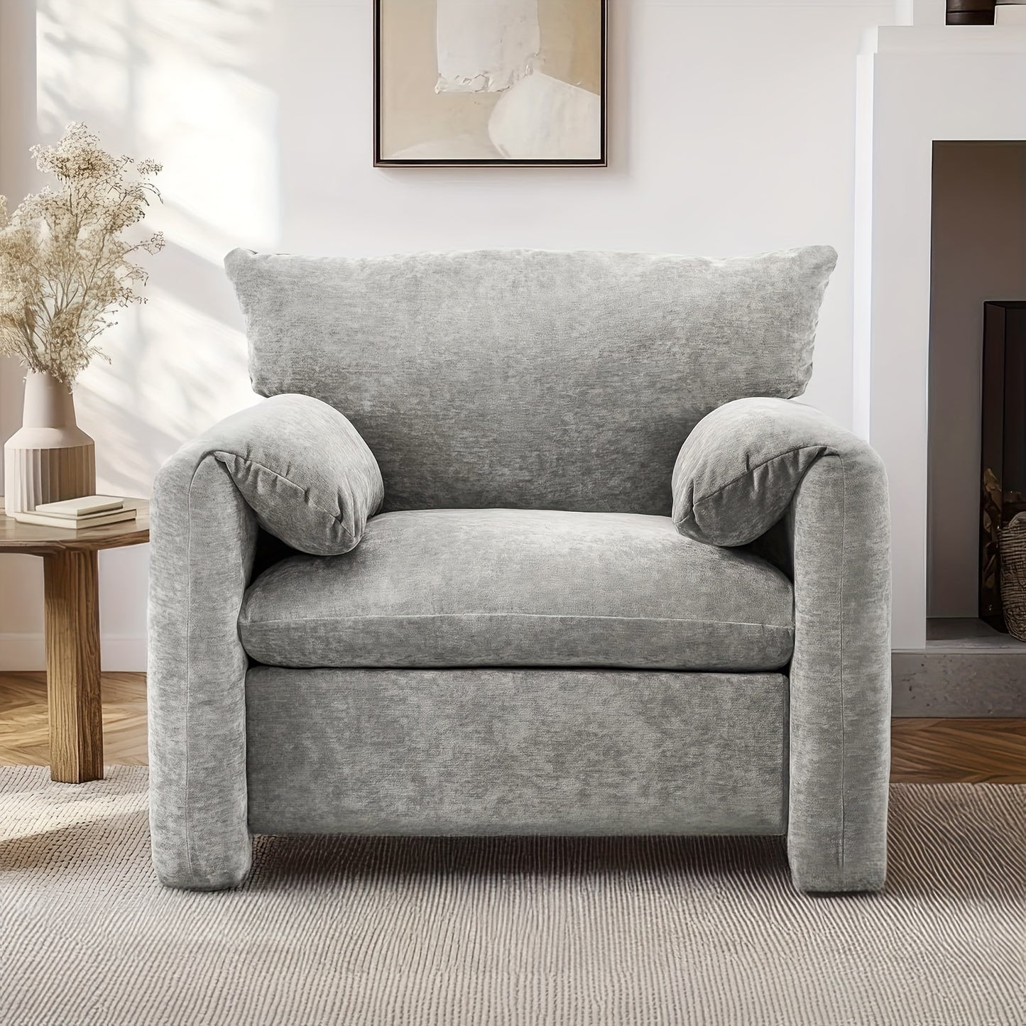 Set Of 2 - Chenille Oversized Armchair, Modern Upholstered Armchair - Modern Accent Chair & Leisure Single Sofa Chair for Living Room, Bedroom, Guest Room Or Balcony, White, Green, Grey