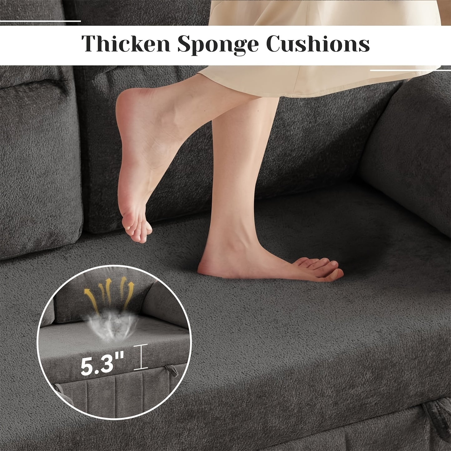 Chenille 84' Queen Sleeper Sofa Couch With Pullout Bed, Cloud Sofa Bed Couch With Chaise, Convertible Sofa Bed, Built-in Large Hidden Storage Space, Pull Out Sofa For Living Room, Small Spaces