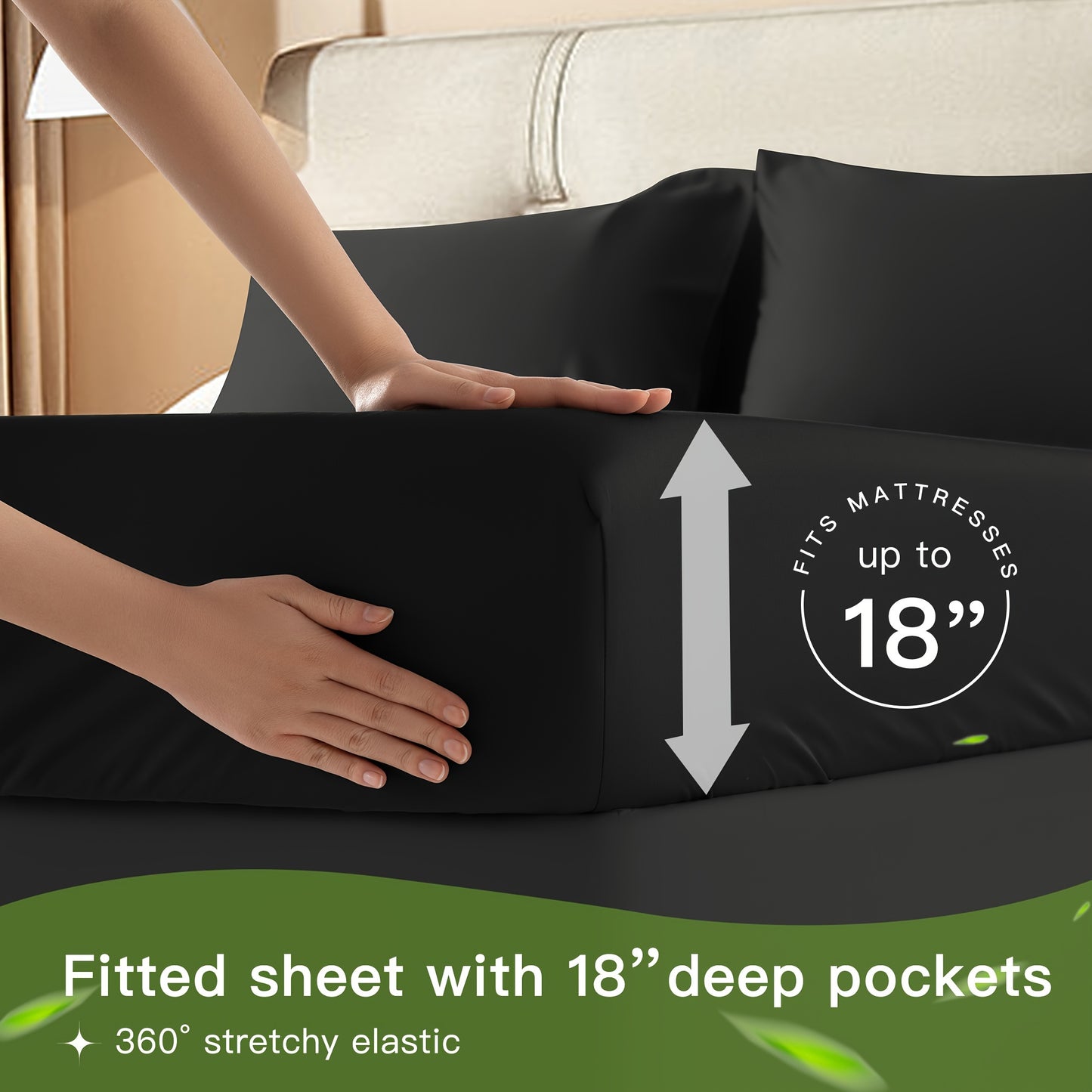 LBRO2M 4/6pcs Bamboo Bed Sheets Set, Luxury Silky Breathable Sheet Set, Ultra Soft Sheet for Hot Sleepers, 16" Deep Pocket, California King/King/Queen/Full