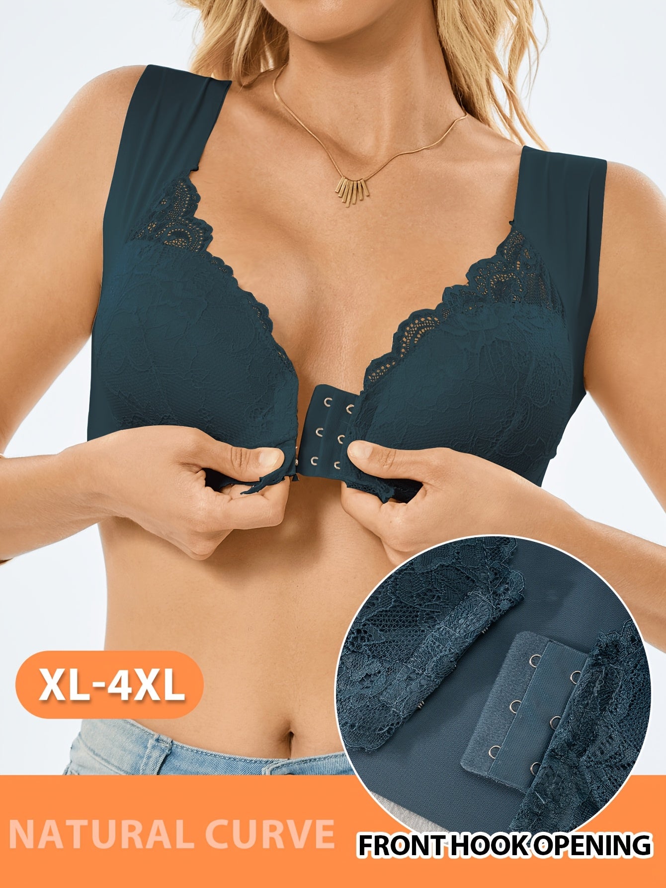 [Elegant Lace Bra] 3pcs Set of Large Size Underwear | Front Clasp Lace Bra for Women, No Steel Ring & No Straps, Elegant & Breathable for Daily Wear