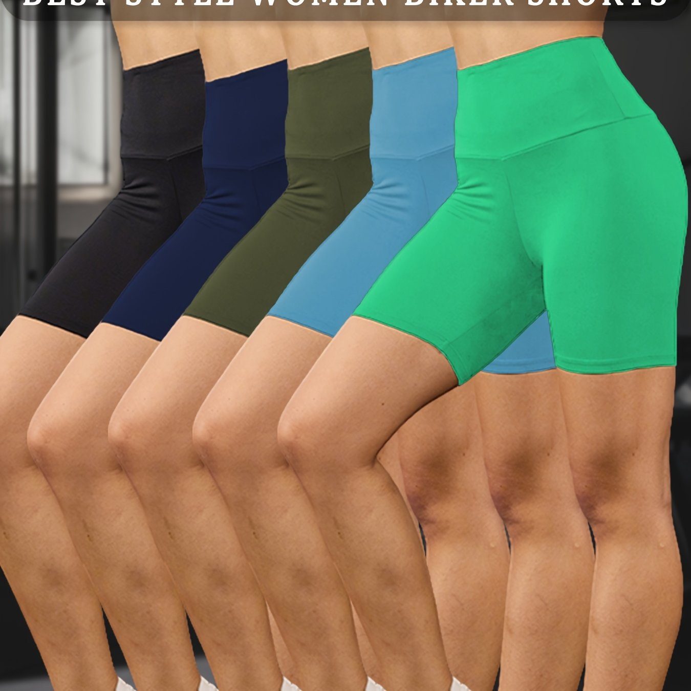 5-Pack Women's High Waisted Tummy Control Athletic Shorts - Super Soft Non-See-Through Workout Leggings with Full-Length Side Panels, 6" Inseam, Solid Black & Colors Available | Gym, Running, Yoga, | Machine Washable & Dry Cl