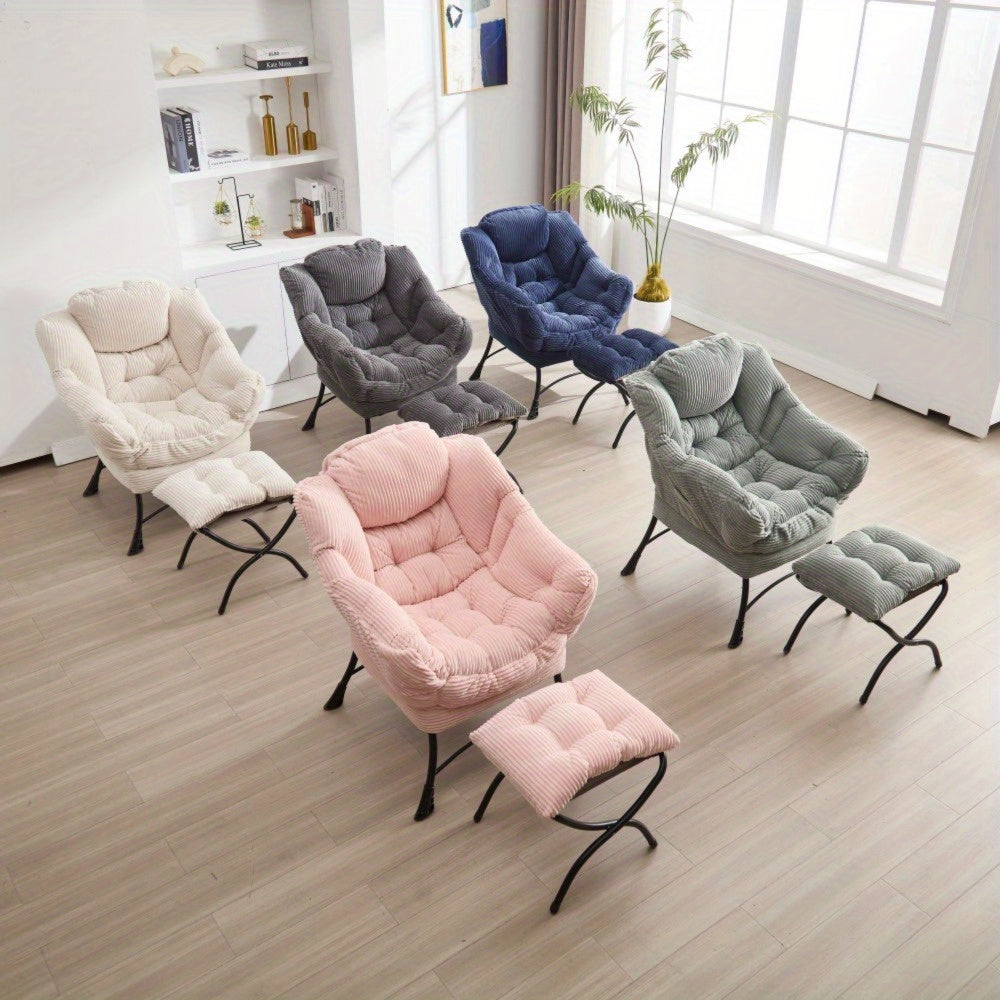 Modern Lazy Chair with Ottoman, Upholstered Lounge Accent Chair with Armrests and Side Pocket, Leisure Sofa Reading Chair with Footrest for Small Space, Corner Chair
