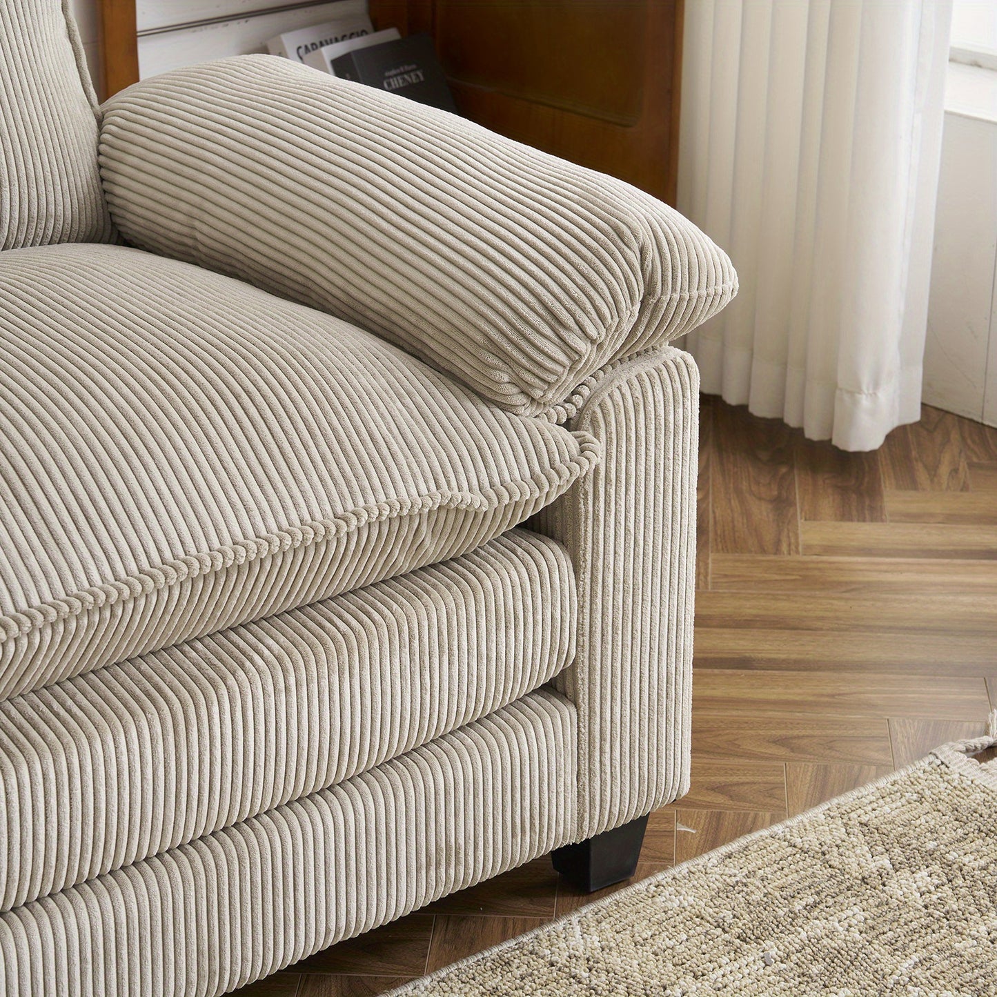[Modern Cloud Sofa] MOTOOS 90.16 Inch Modern Corduroy Combination Cloud Sofa with Two Footstools, Double Layer Soft Cushion Double Sofa, Comfortable Sofa Bed, 2 Pillows and Removable Armrests