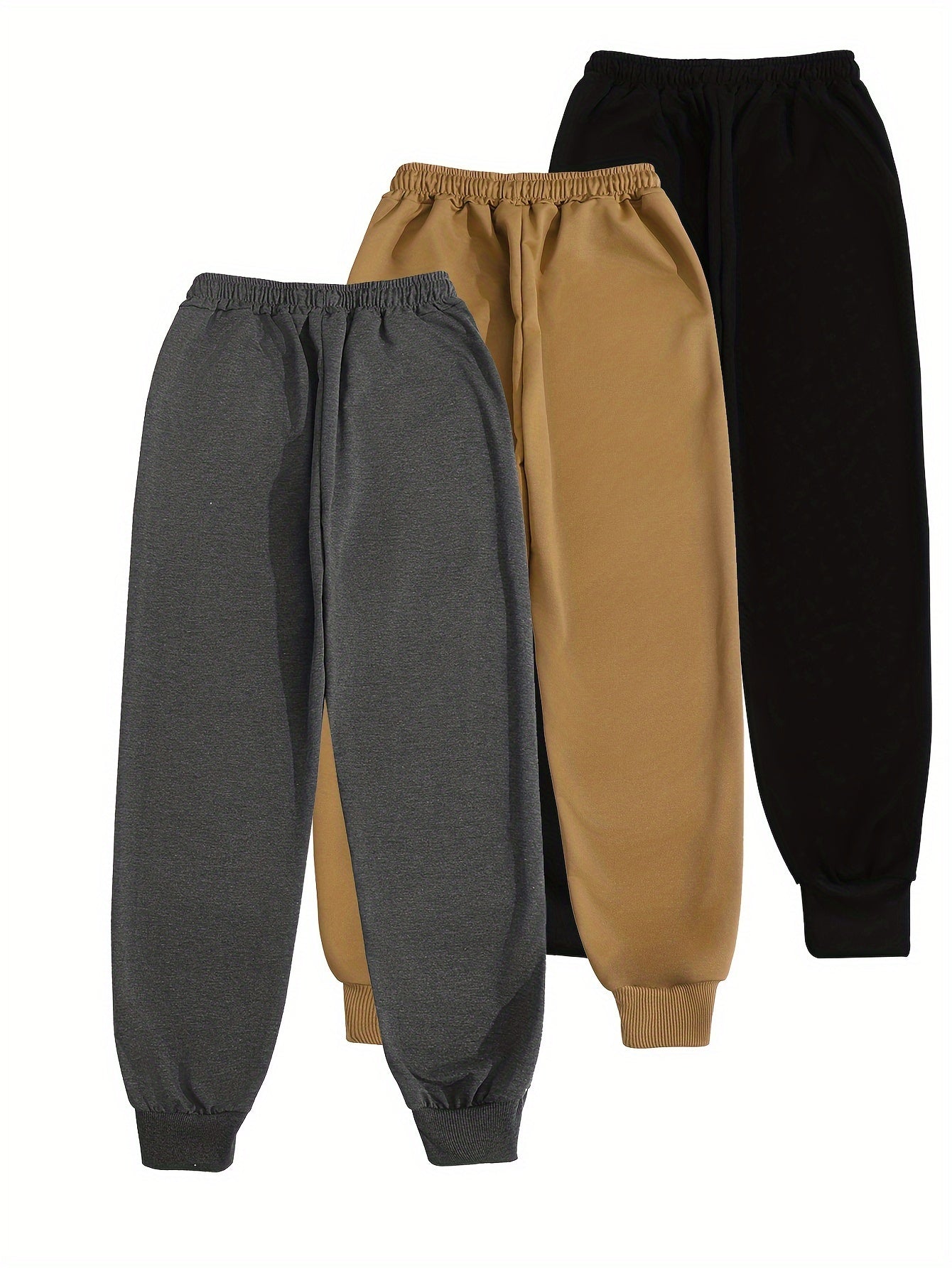 3pcs Women'S Casual Joggers with Butterfly Print - Elastic Waist, Loose Fit, Drawstring, Pockets, All-Season Comfort, Beige, Gray, Black, Jogging Pants
