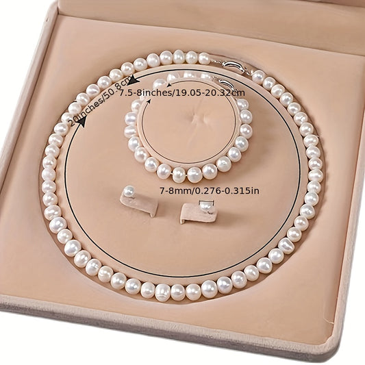 925 Sterling Silvery Chain Freshwater Pearls Necklace, Set With Lustrous White Freshwater Pearls, Elegant And Luxurious, Wedding Bridal Bridesmaid Jewelry/ Birthday Gift/ Anniversary Gift, Jewelry For Teenager, Cheap Girl Stu