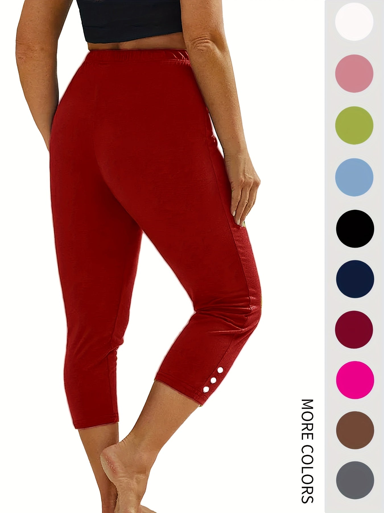 4pcs High-Waist Stretchy Sports Leggings For Women - Slim Fit, Elastic Waistband With Button Detail, Breathable Polyester & Elastane Blend, Perfect For Yoga & Casual Wear, Machine Washable