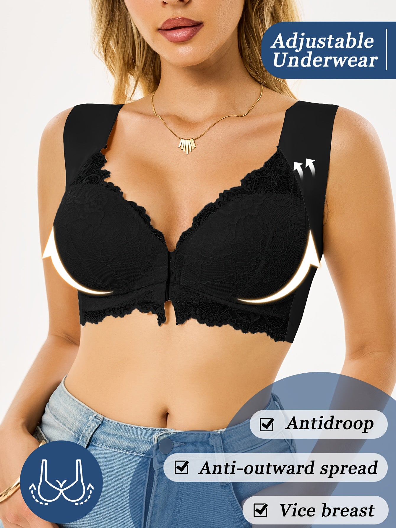 [CELILIN Push-Up Lace Bra Set] 6pcs CELILIN Women's Push-Up Lace Bra Set - Front Open, No Underwire, High Support, Adjustable Elegant Design, Solid Color, Comfortable Undergarment|Elegant Lingerie Set|Adjustable Support