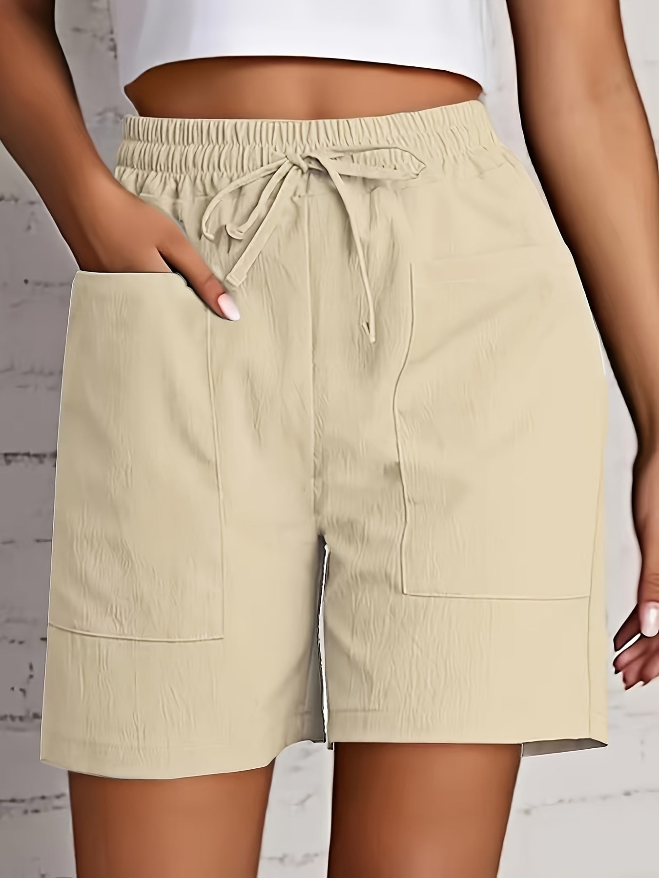 3pcs Women'S Solid Color Elastic Waist Shorts - Casual Sporty Five-Pocket Shorts in Beige, Olive Green, and Black, Summer Essentials, Casual Wear|Casual Style|Functional Pockets