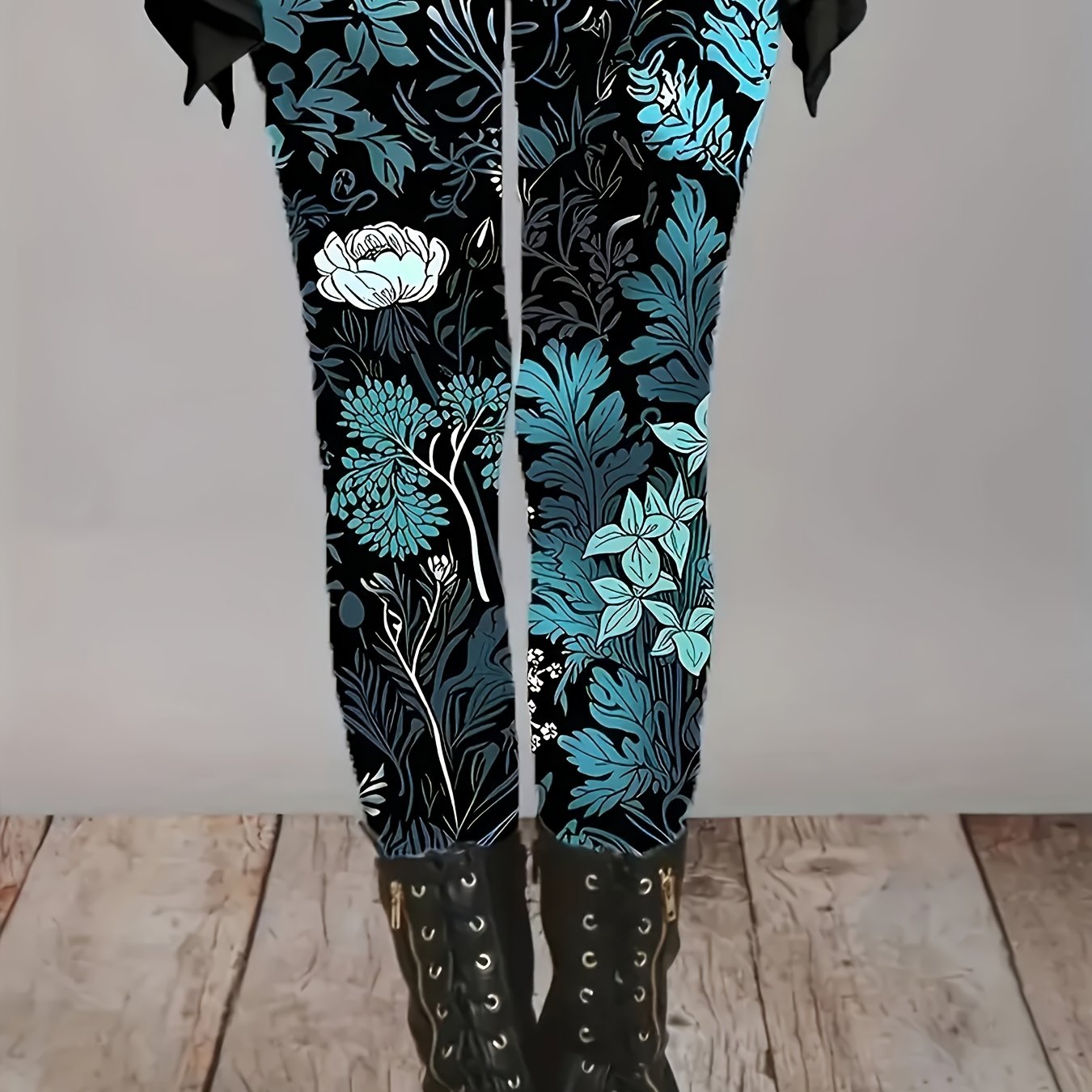 Women'S Plus-Size Floral Print Leggings with Random Patterns