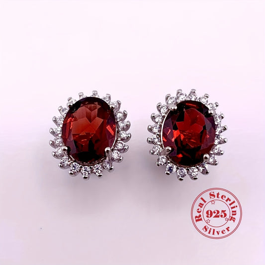 1 Pair Natural Garnet Earrings S925 Silver Anniversary Gift Birthstone Valentine's Day Present