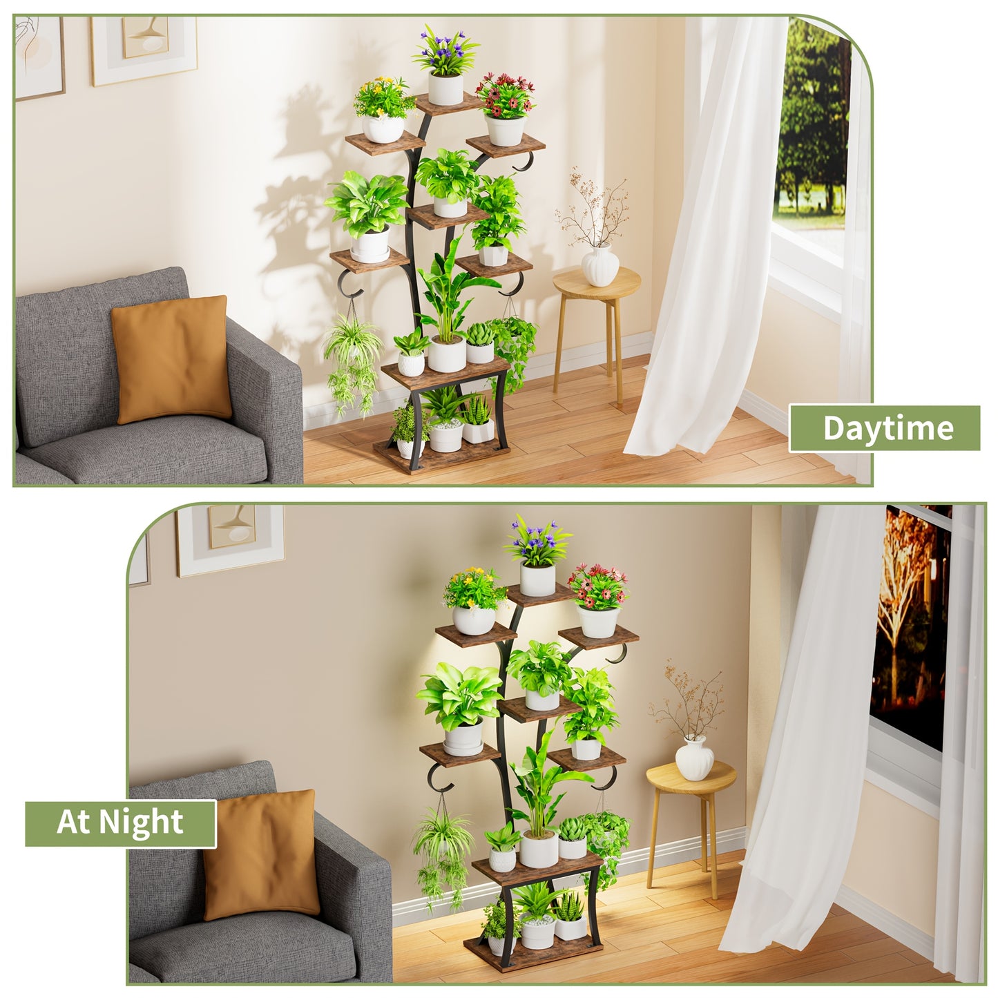 1pc Indoor Plant Stand With Grow Lights, 8-tier Corner Small Display Stand 47" Multi-functional Metal Display Shelf For Plants Handicraft, Tree-shaped Plant Shelf For Living Room Balcony Multiple Scenarios, Home Decor, Good G