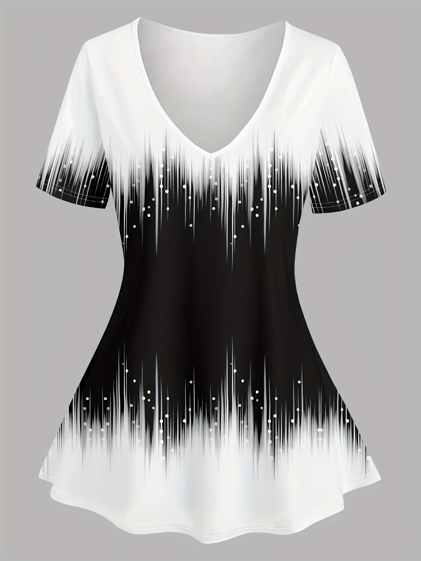 Color Block Print Two-Piece Set of Casual Clothing V-Neck Short Sleeved Long T-Shirt And Cropped Pants