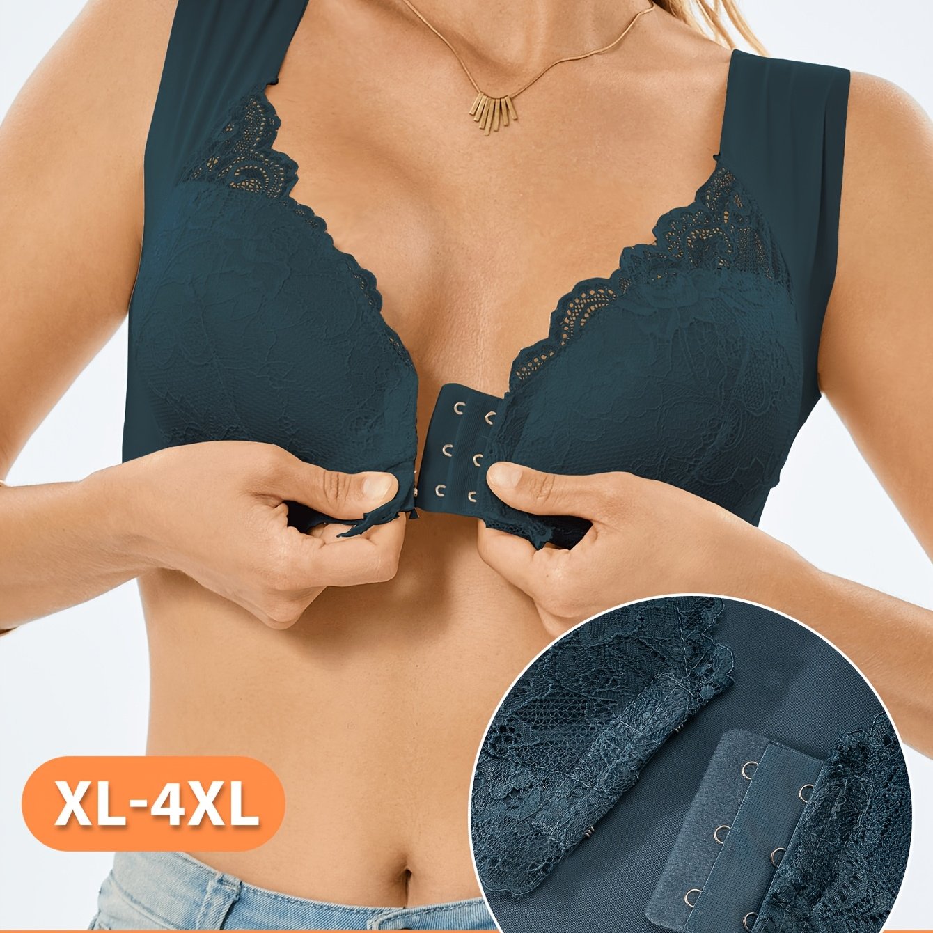 [Elegant Lace Bra] 3pcs Set of Large Size Underwear | Front Clasp Lace Bra for Women, No Steel Ring & No Straps, Elegant & Breathable for Daily Wear