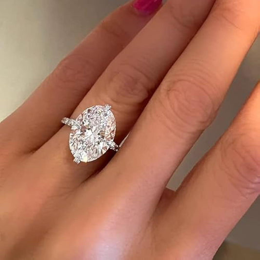 Elegant 5CT Oval Moissanite Engagement Ring, 925 Sterling Silvery, 18K Golden Plated, VVS D Color, Lab-Certified, Handmade Wedding Band for Women