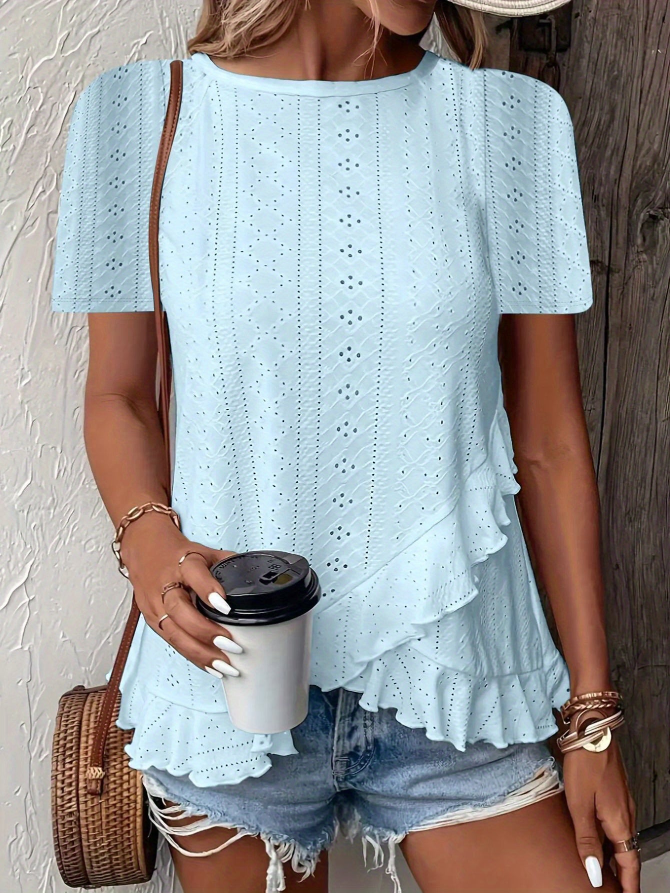 SINHOON Women'S Summer Casual Short Sleeve Solid Color Round Neck T-Shirt With Asymmetrical Hem