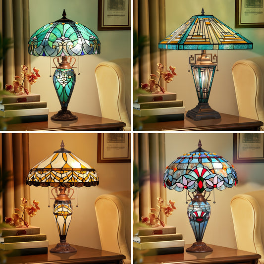 Handcrafted Vintage Mission Table Lamp - Mother-Daughter Vase 3-Light with Pull Chain Switch, Towering Base, Vintage Home Decor Lighting for Living Room, Bedroom, Office - No Bulb Included - Ideal Gift for History Buffs, Coun