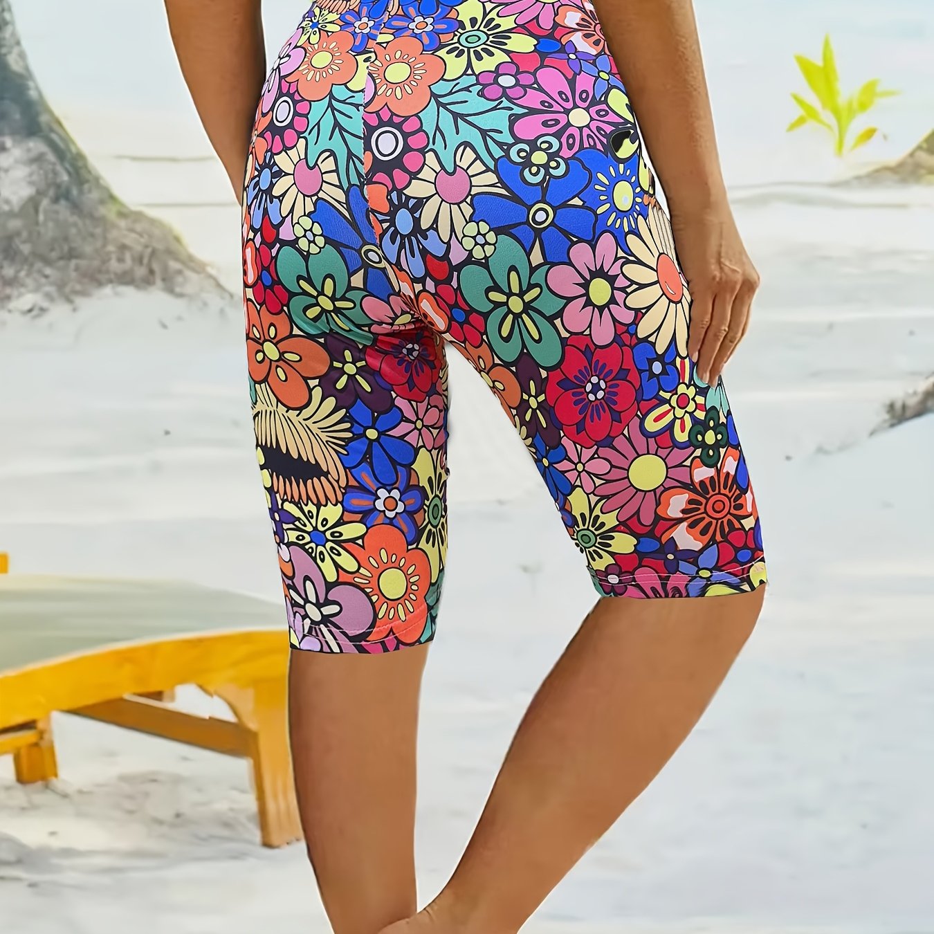 Vibrant Floral Print High-Elasticity Yoga & Pilates Leggings - Stretchy, Comfortable Fitness Shorts for Dance & Casual Wear, Dance Wear|Vibrant Leggings|Stretchy Fabri