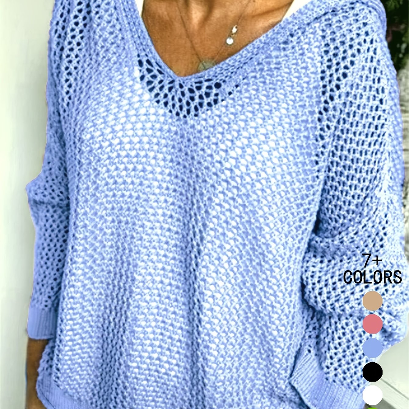 Women's Lightweight Hooded Sweater - Semi-Sheer V-Neck Openwork Design, Loose Fit Cover-Up, Casual Long Sleeve All-Season Layering Top, Summer Wardrobe Essential