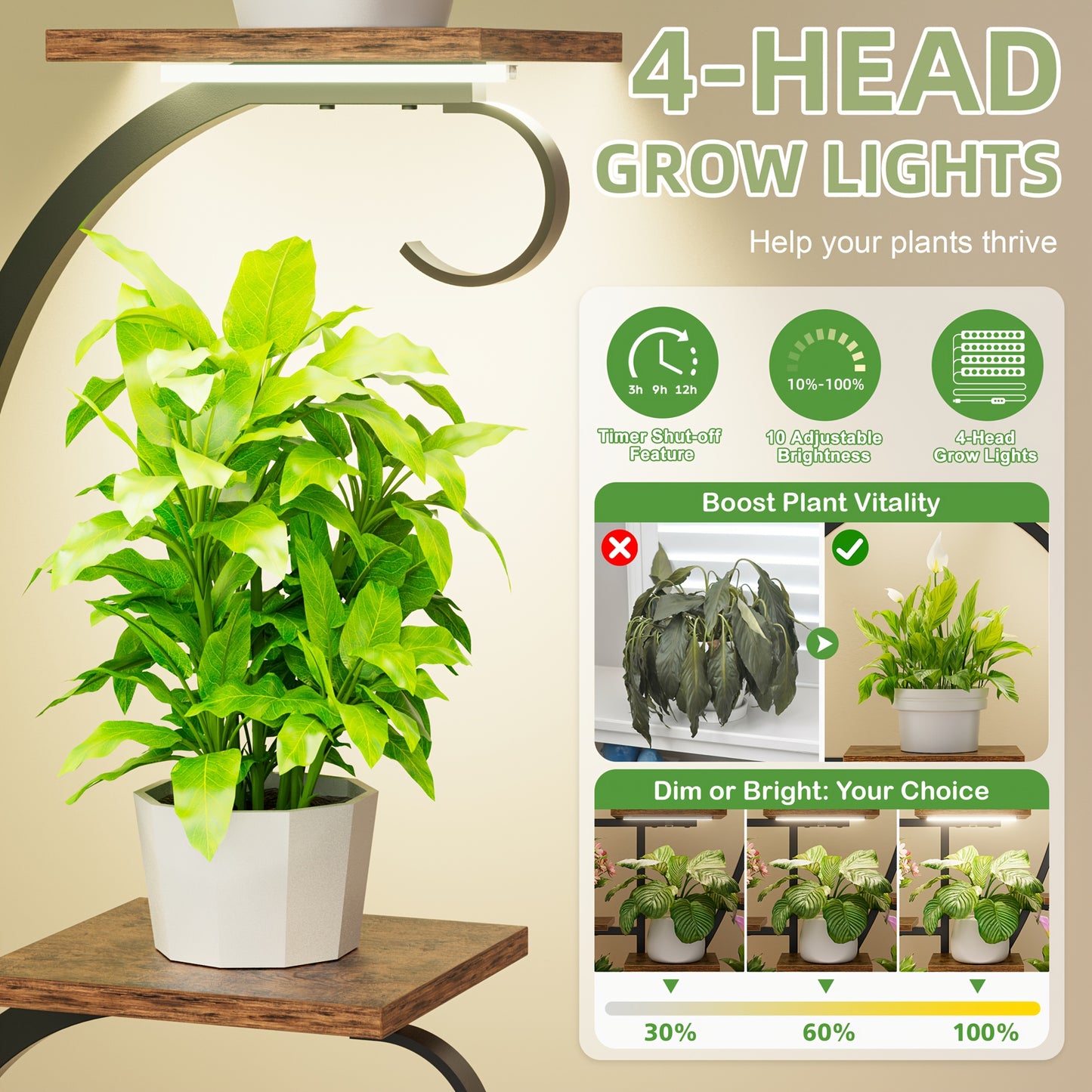 1pc Indoor Plant Stand With Grow Lights, 8-tier Corner Small Display Stand 47" Multi-functional Metal Display Shelf For Plants Handicraft, Tree-shaped Plant Shelf For Living Room Balcony Multiple Scenarios, Home Decor, Good G