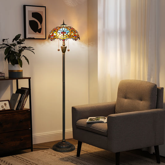 1pc 16X64.2in Stained Glass Lamp Warm Baroque Style Floor Lamp Standing Reading Lamp Bedroom Living Room Home Office Hotel Room Bedroom Bedside Lamp Shop Decorative Lighting Shooting Props