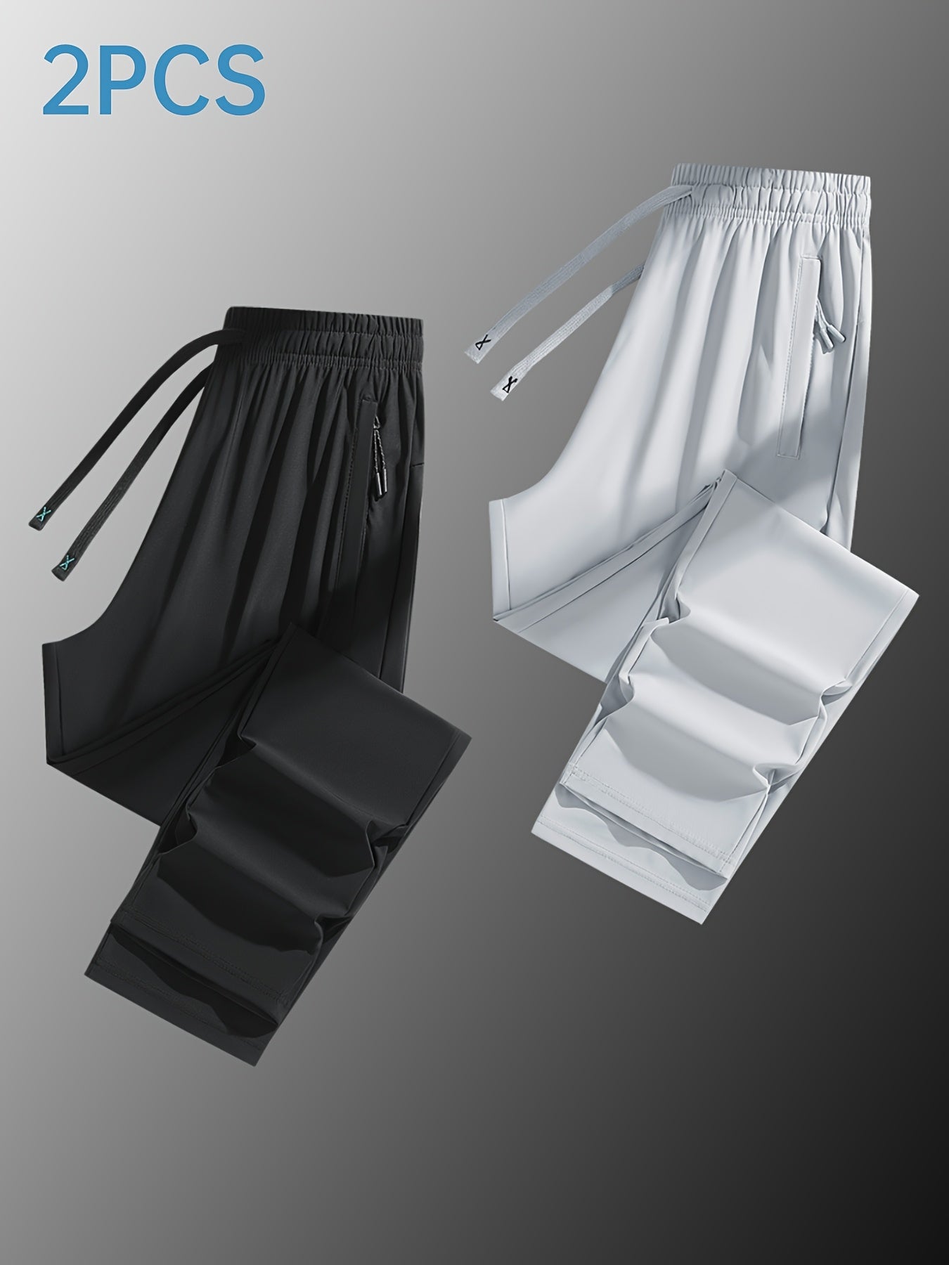 Two Pairs Of Summer Women's Long Pants, Solid-color Pants for Women, Elastic Drawstrings At The Waist, Hidden Zipper Pockets, Straight-leg Pants with Nylon And Spandex Medium-elastic Fabric, Ice Silky Quick-drying Pants, Wome