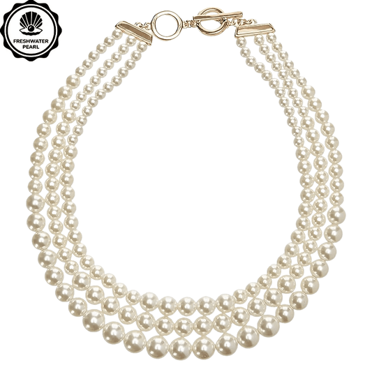 Three Strings of Freshwater Pearl Necklace Luxury for Wife, Mother, Daily Gifts, Suitable for Banquets, Weddings, Birthdays