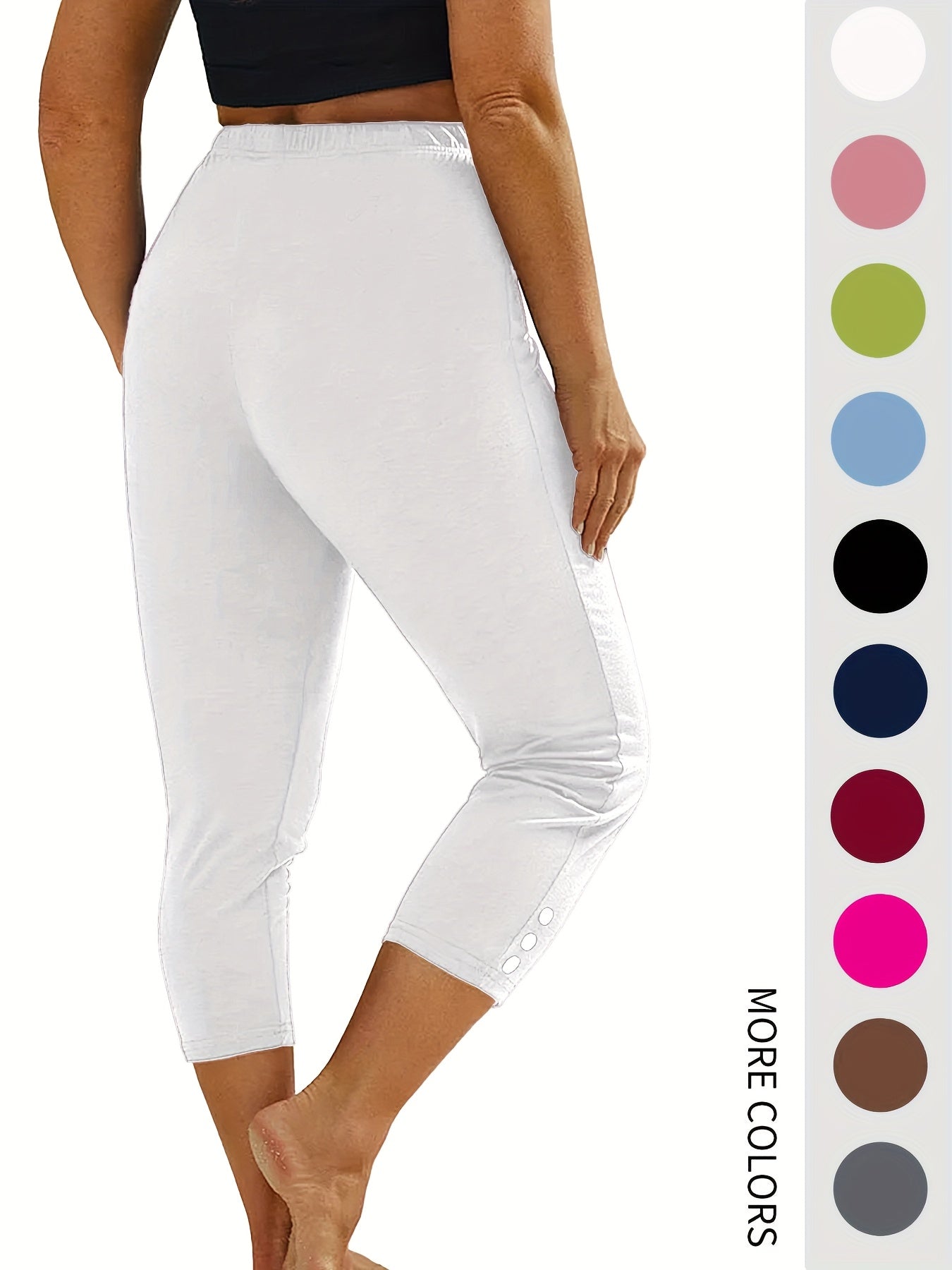 4pcs High-Waist Stretchy Sports Leggings For Women - Slim Fit, Elastic Waistband With Button Detail, Breathable Polyester & Elastane Blend, Perfect For Yoga & Casual Wear, Machine Washable