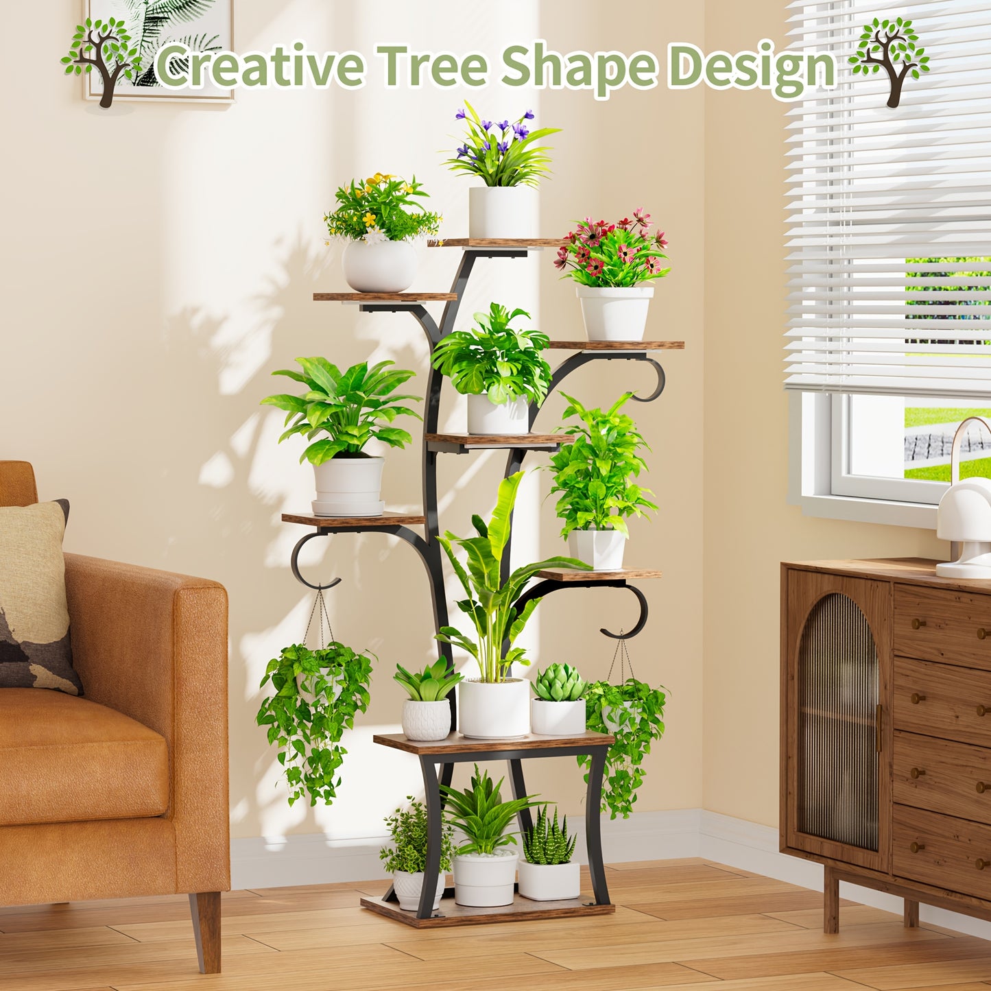 1pc Indoor Plant Stand With Grow Lights, 8-tier Corner Small Display Stand 47" Multi-functional Metal Display Shelf For Plants Handicraft, Tree-shaped Plant Shelf For Living Room Balcony Multiple Scenarios, Home Decor, Good G