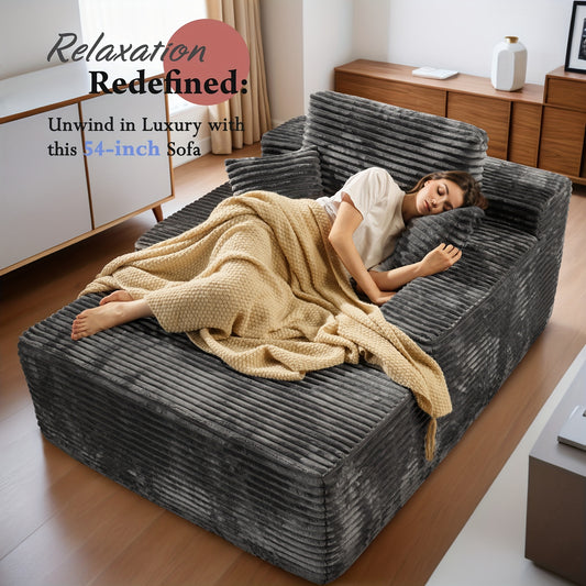 48" Large Corduroy Floor Sofa with Pillows - Oversized Lounge Chair with Plush Upholstery, Deep Cushions, And Armrests/ Deep Seat Sofa Bed with High Density Sponge Cushion/ USleeper Sofa for Living Room, Bedroom, Apartment, B