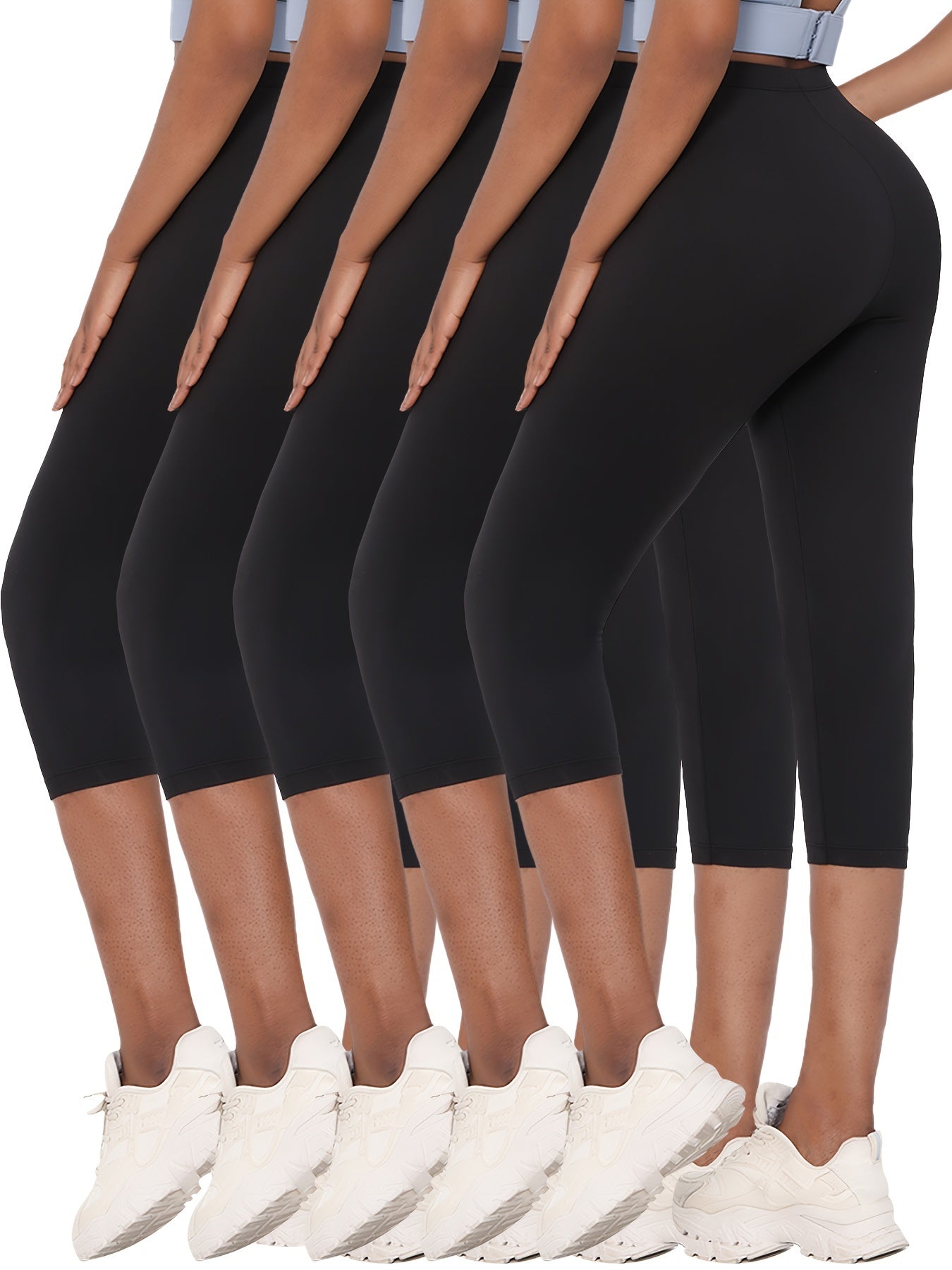 5pcs Women's Super Soft Capri Leggings - High Stretch, Non-See-Through Athletic Pants for Yoga & Running