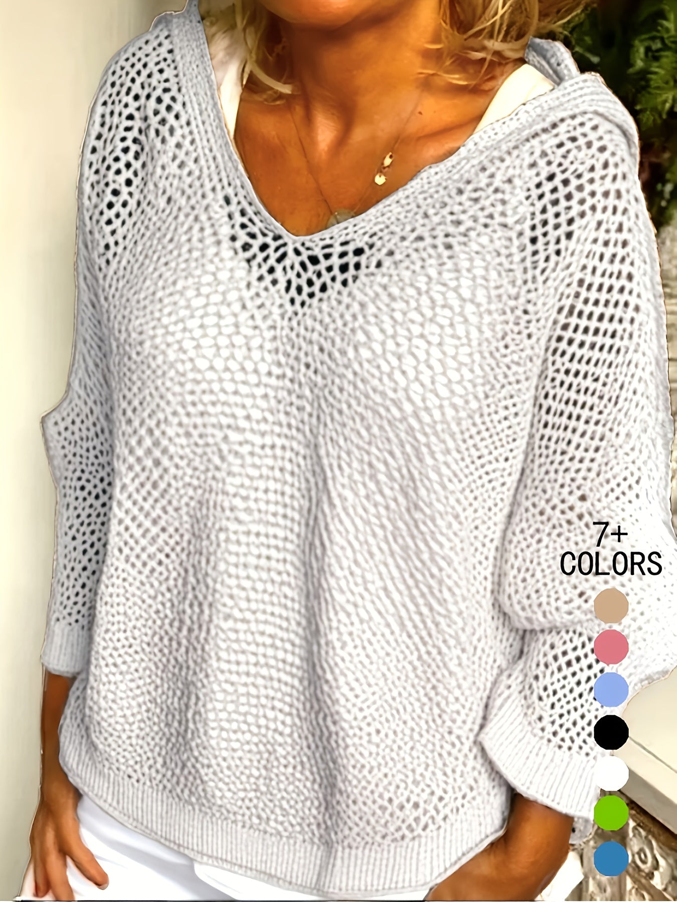 Women's Lightweight Hooded Sweater - Semi-Sheer V-Neck Openwork Design, Loose Fit Cover-Up, Casual Long Sleeve All-Season Layering Top, Summer Wardrobe Essential