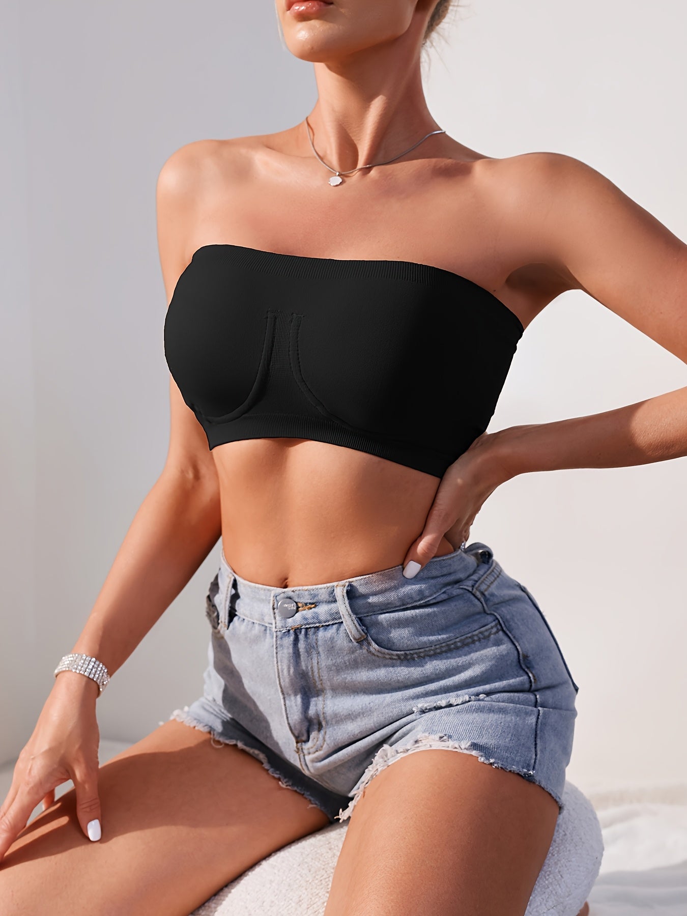 3pcs EssElegance Plus Size Strapless SeamlessBandeau Tube Bra -Wire-Free Non-Slip Design, High-Stretch & Breathable For Backless DressesDaily Comfort