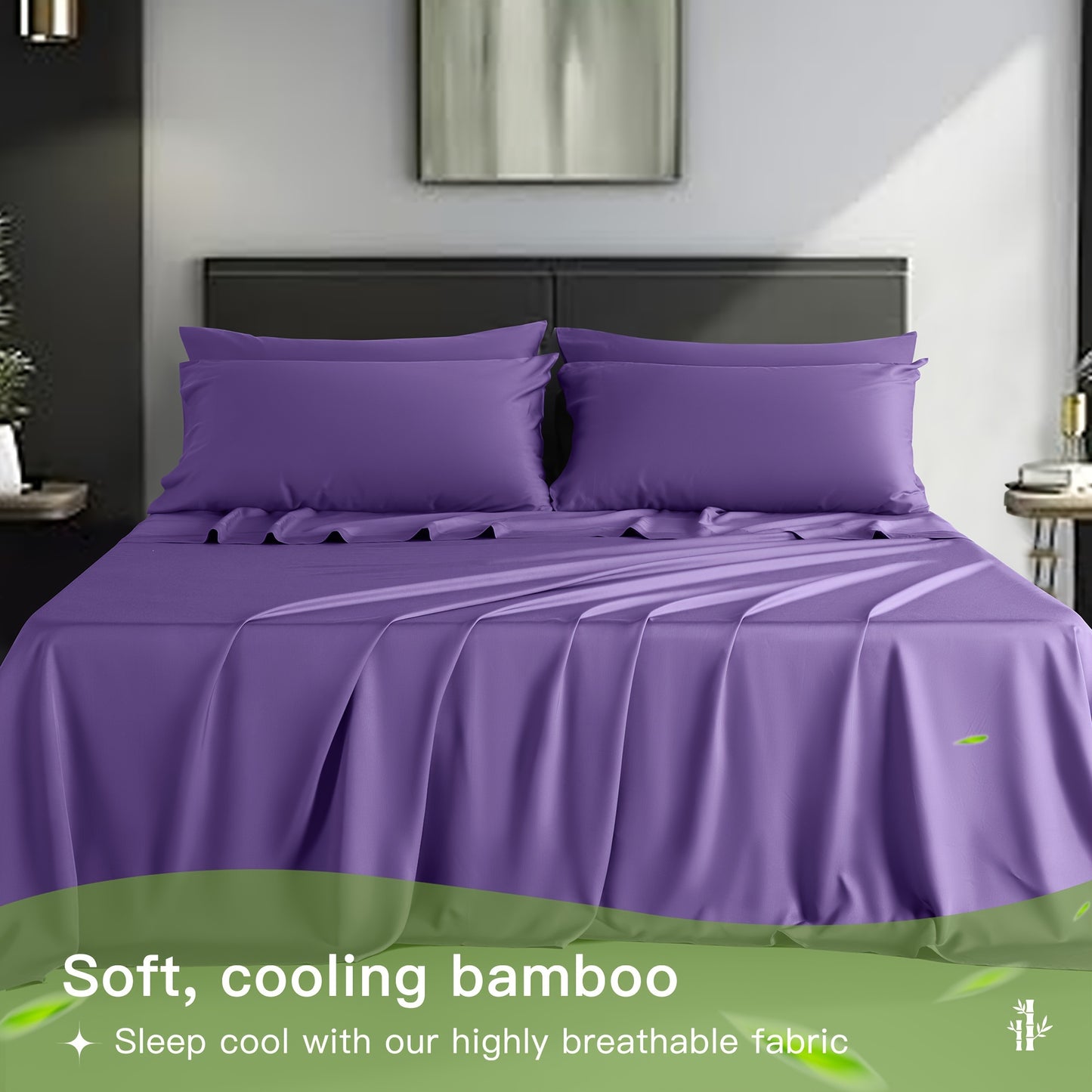 LBRO2M 4/6pcs Bamboo Bed Sheets Set, Luxury Silky Breathable Sheet Set, Ultra Soft Sheet for Hot Sleepers, 16" Deep Pocket, California King/King/Queen/Full